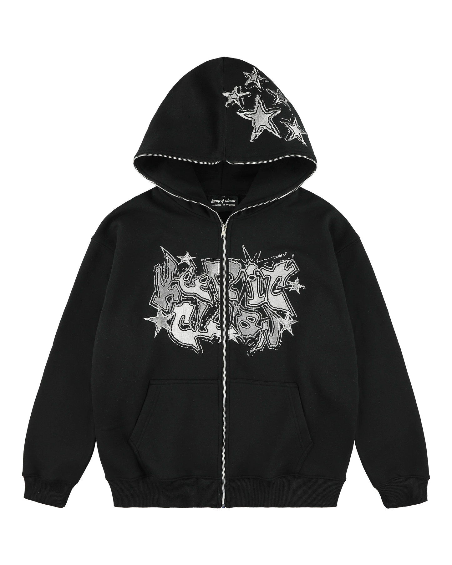 KEEP IT CLEAN -GALACTIC FULL ZIP HOOD BLACK/WHITE