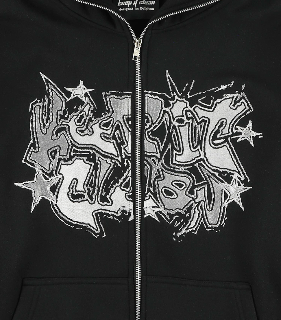 KEEP IT CLEAN -GALACTIC FULL ZIP HOOD BLACK/WHITE