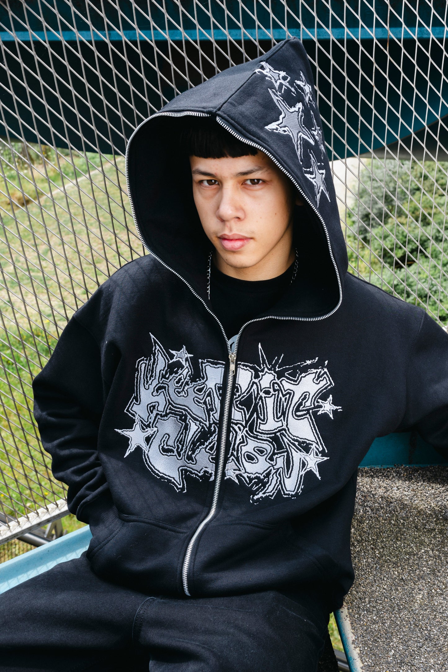 KEEP IT CLEAN -GALACTIC FULL ZIP HOOD BLACK/WHITE