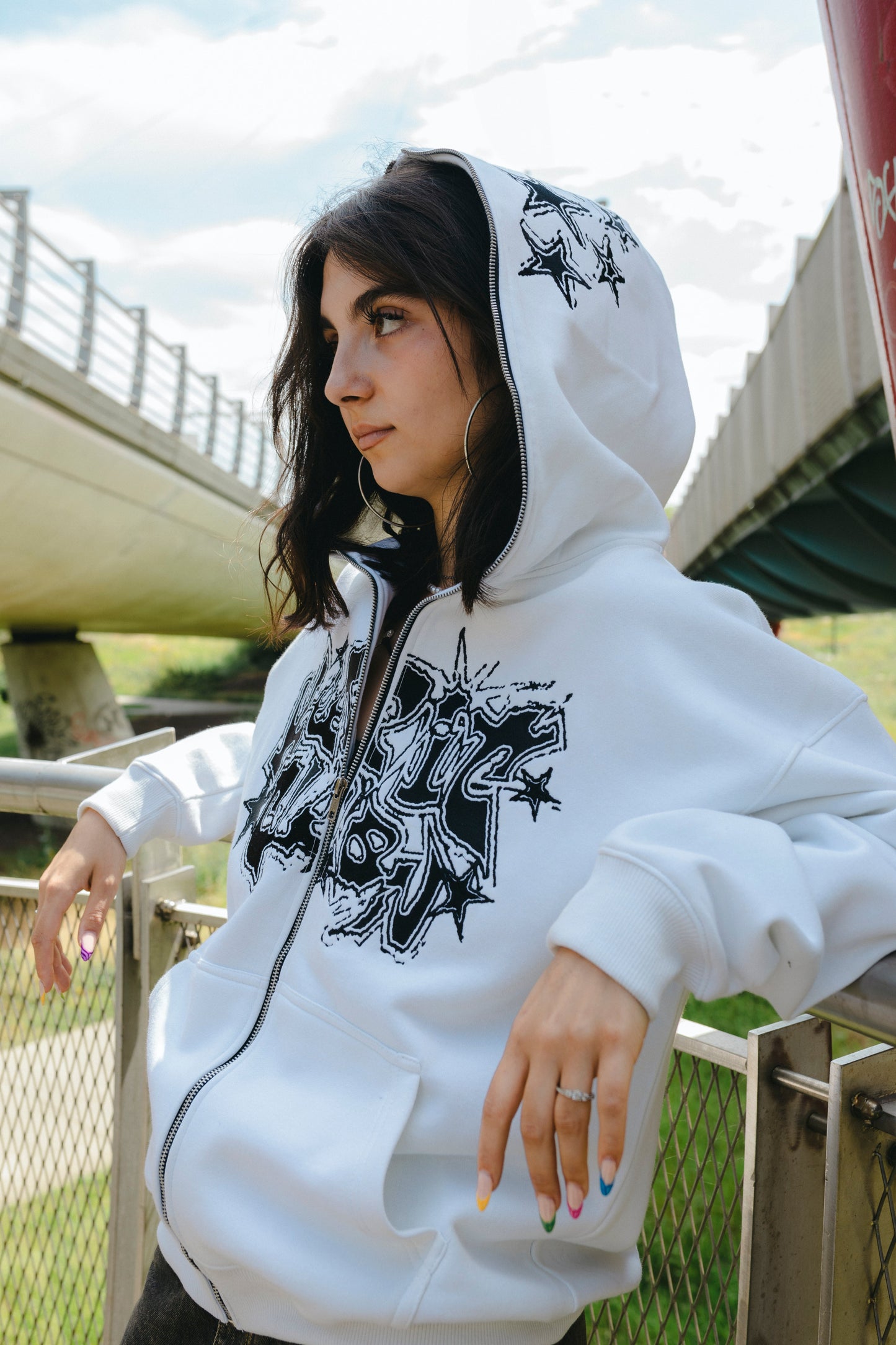 KEEP IT CLEAN -GALACTIC FULL ZIP HOOD WHITE/BLACK