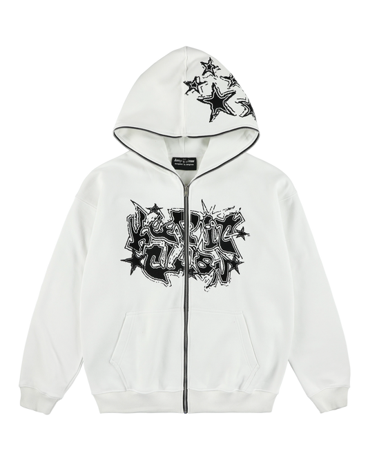 KEEP IT CLEAN -GALACTIC FULL ZIP HOOD WHITE/BLACK