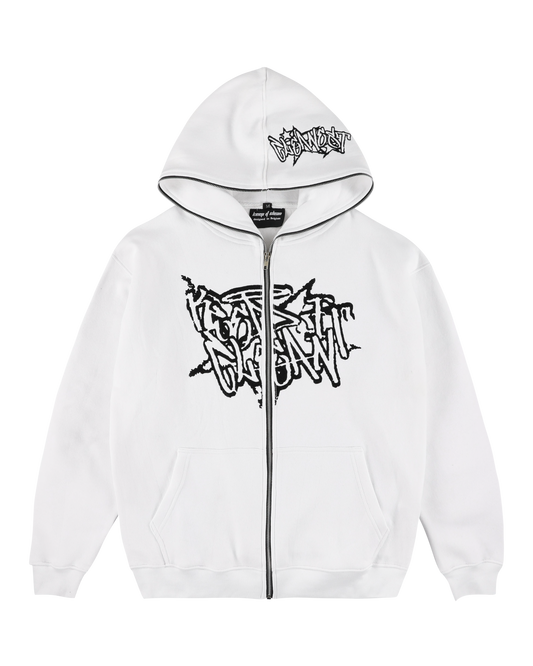 KEEP IT CLEAN "STREETCODE" FULL ZIP UP HOODIE WHITE