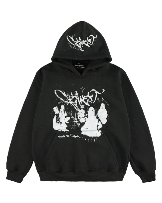 KEEP IT CLEAN -BLACK STATIC GRUNGE HOODIE
